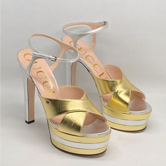 Gucci Women's Crisscross High Heel Platform Sandals size 40 - Picture 3 of 16